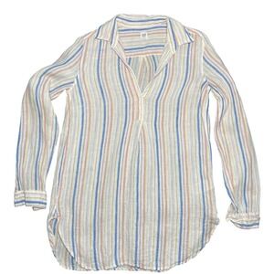 Gap Womens 100% Linen Striped Tunic Dress Split Neck Long Sleeve Size XS